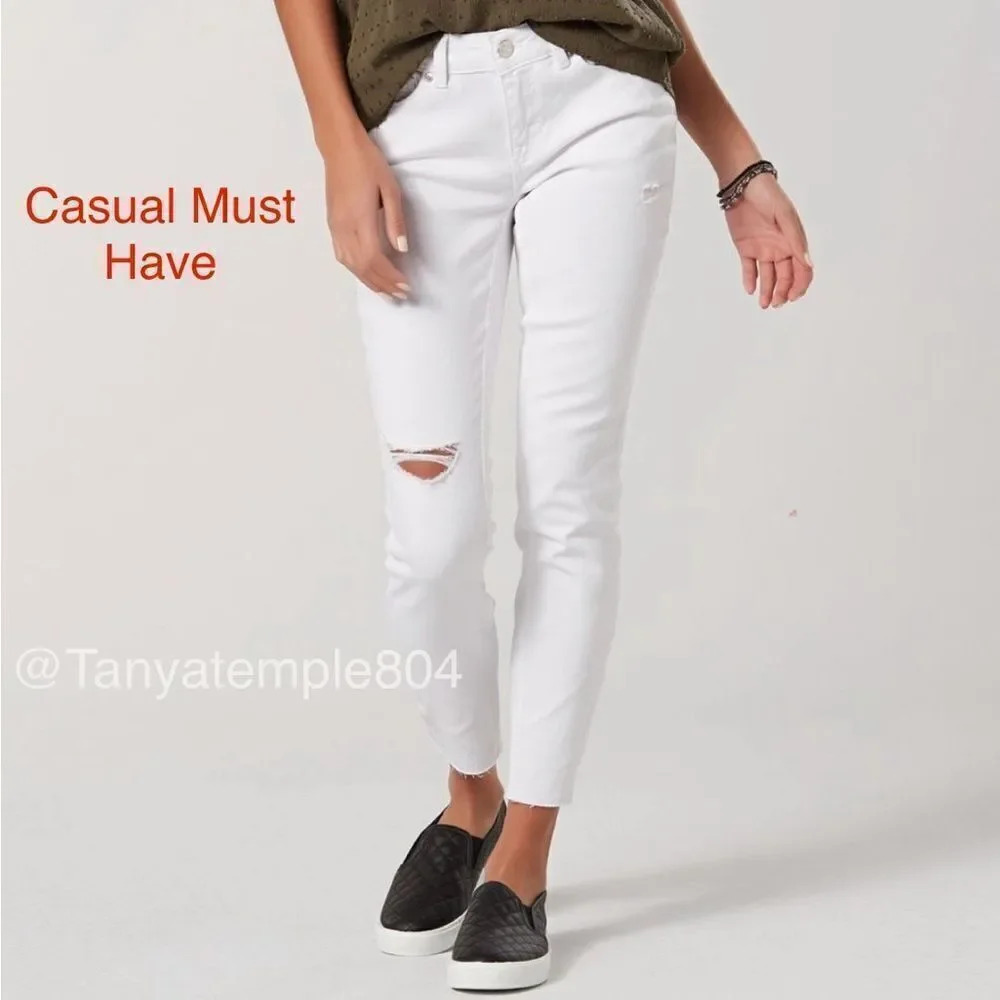 Roebuck & Co. Roll Cuff Distressed Jeans white